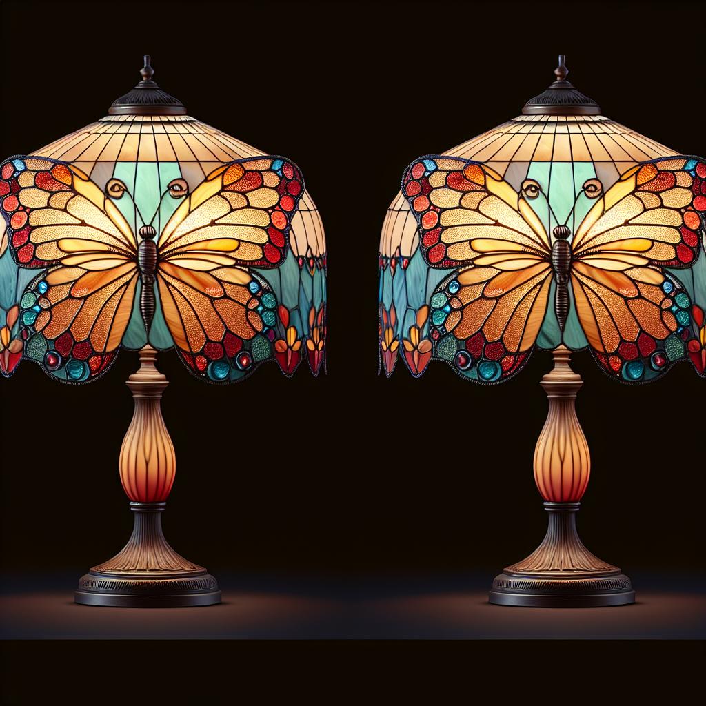 Abat-jour style Tiffany Papillon (deux variantes avec des dimensions légèrement différentes)