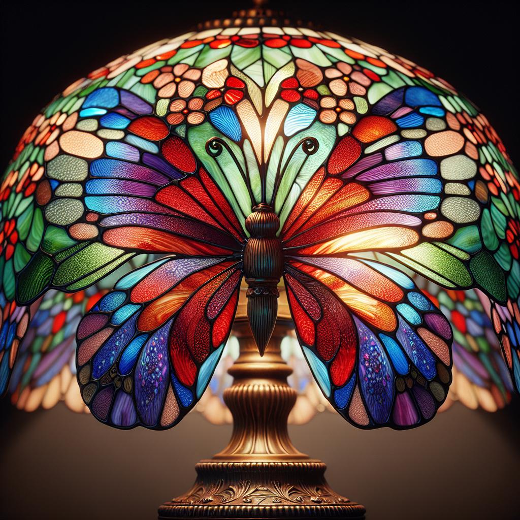 Vue d'ensemble de la lampe papillon style Tiffany